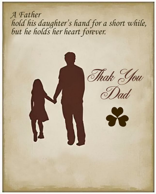 Dad and daughter walking, holding hands on parchment background.